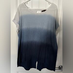 Love & Legend Ombre Blue Short Sleeve Top Slits On Back